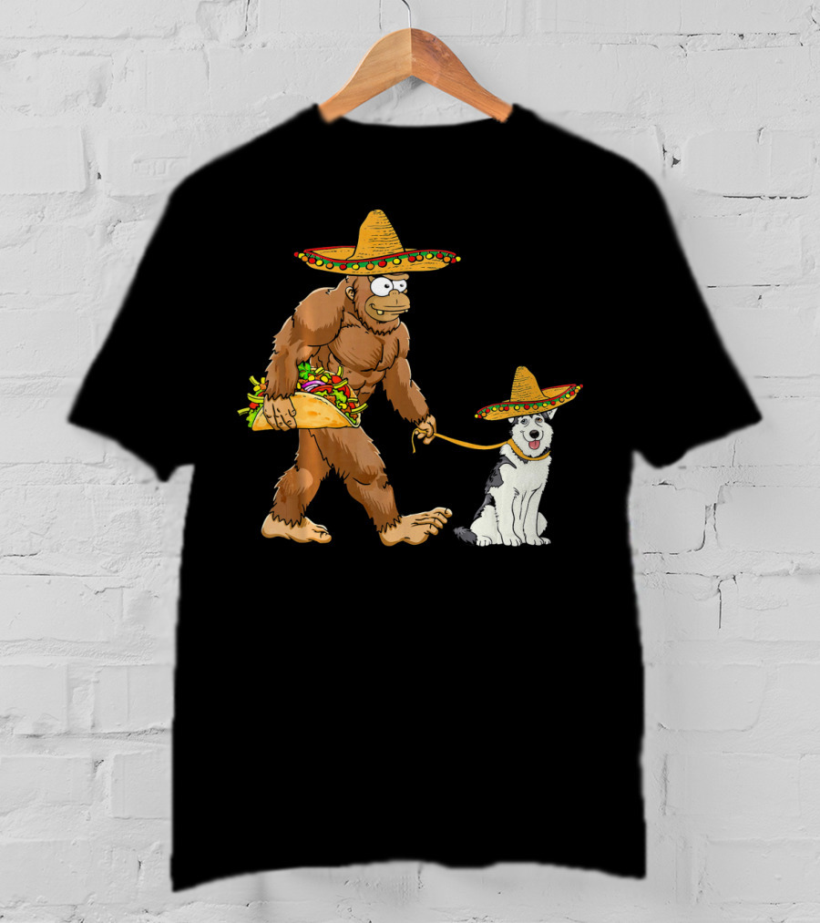 Bigfoot Husky Dog Taco Sombrero Cinco De Mayo T-Shirt