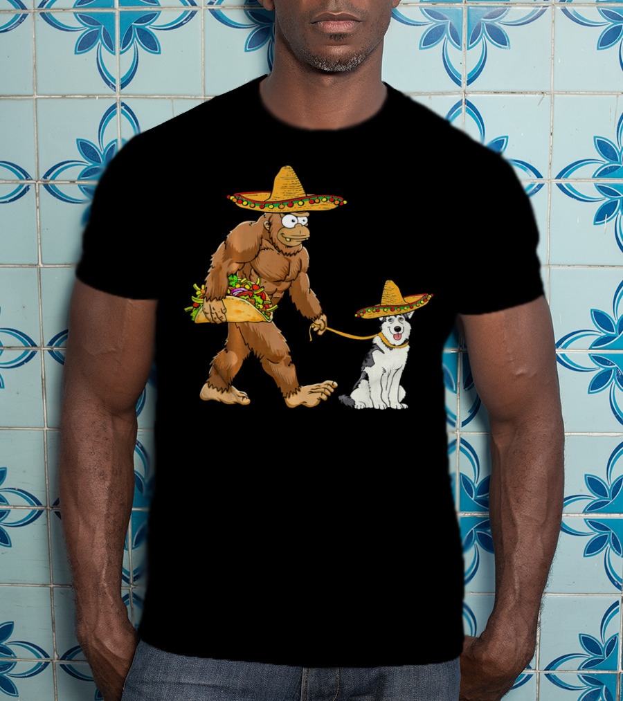 Bigfoot Husky Dog Taco Sombrero Cinco De Mayo T-Shirt