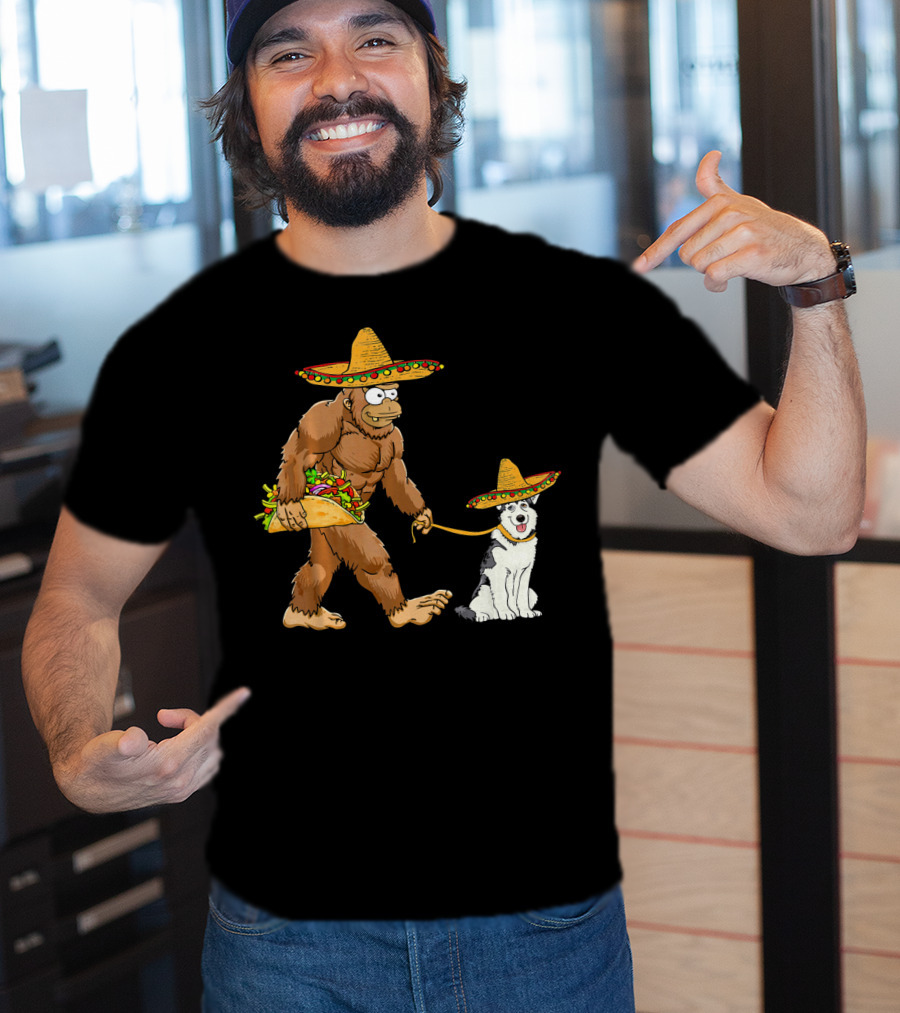 Bigfoot Husky Dog Taco Sombrero Cinco De Mayo T-Shirt