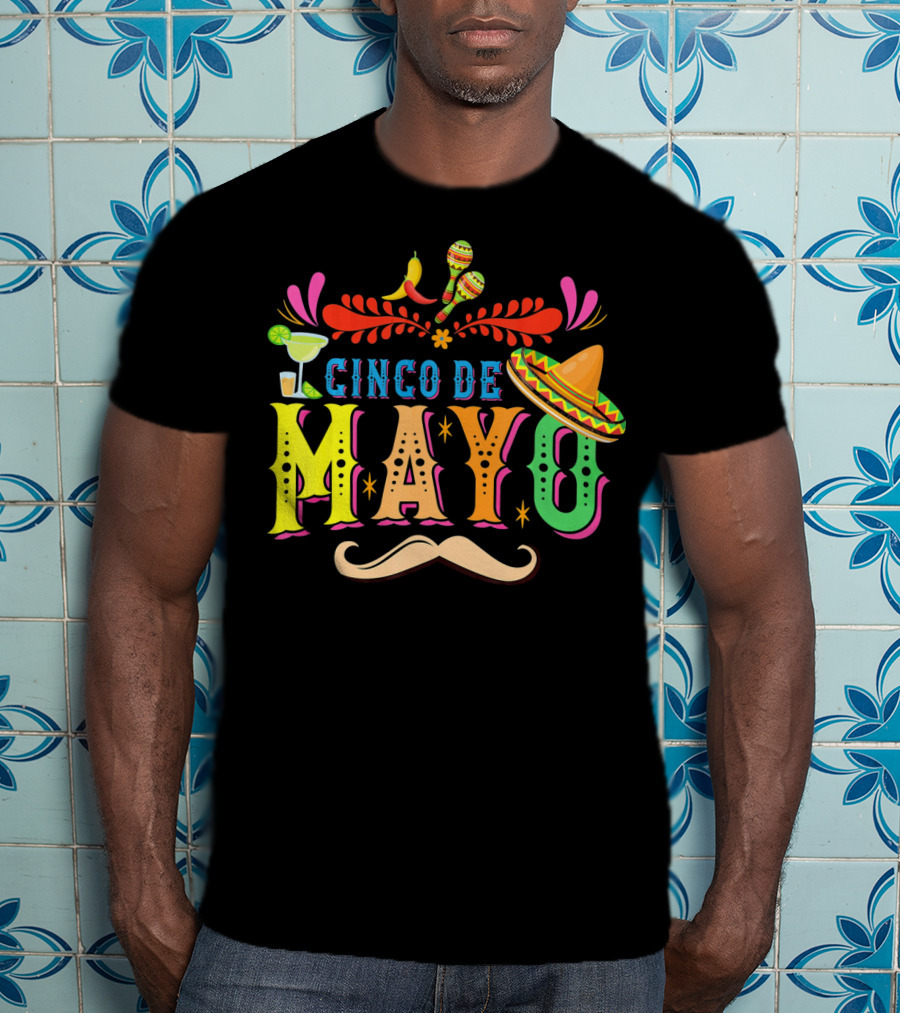 Cinco De Mayo Fiesta Sombrero Maracas Mustache T-Shirt