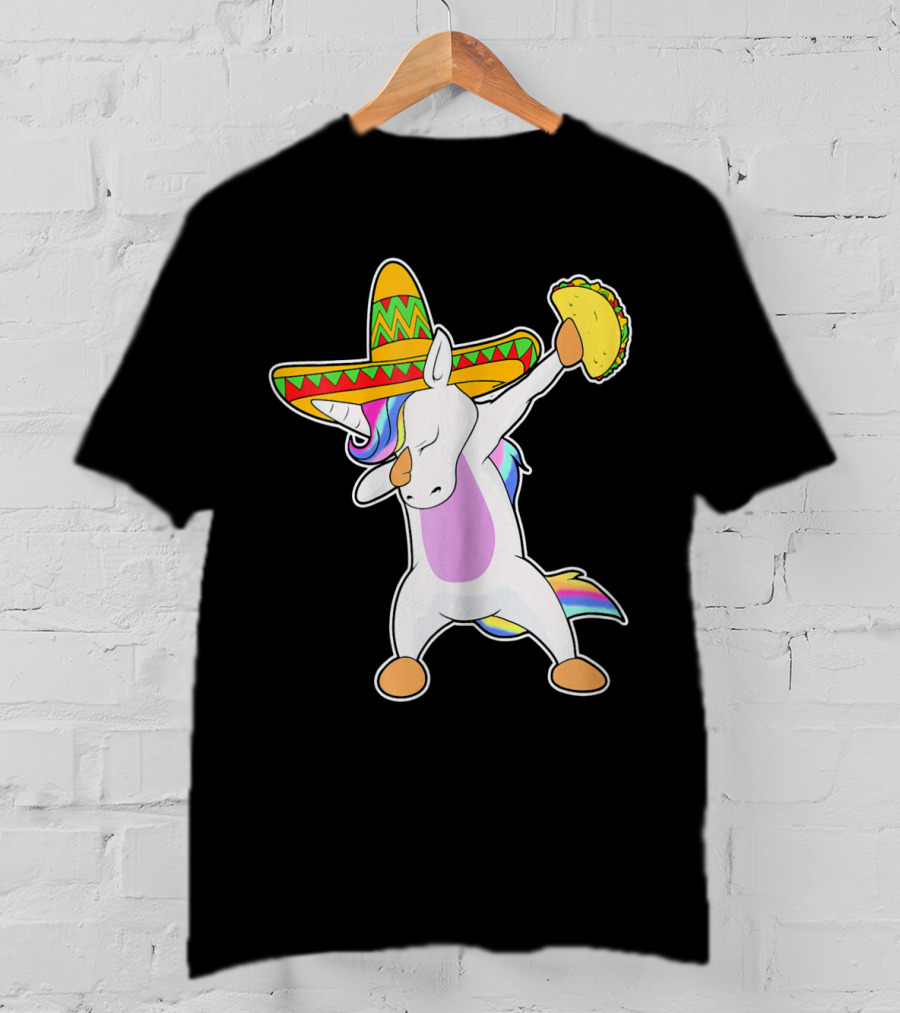 Funny Dabbing Unicorn With Taco And Sombrero Leveraging Cinco De Mayo Celebrations T-Shirt