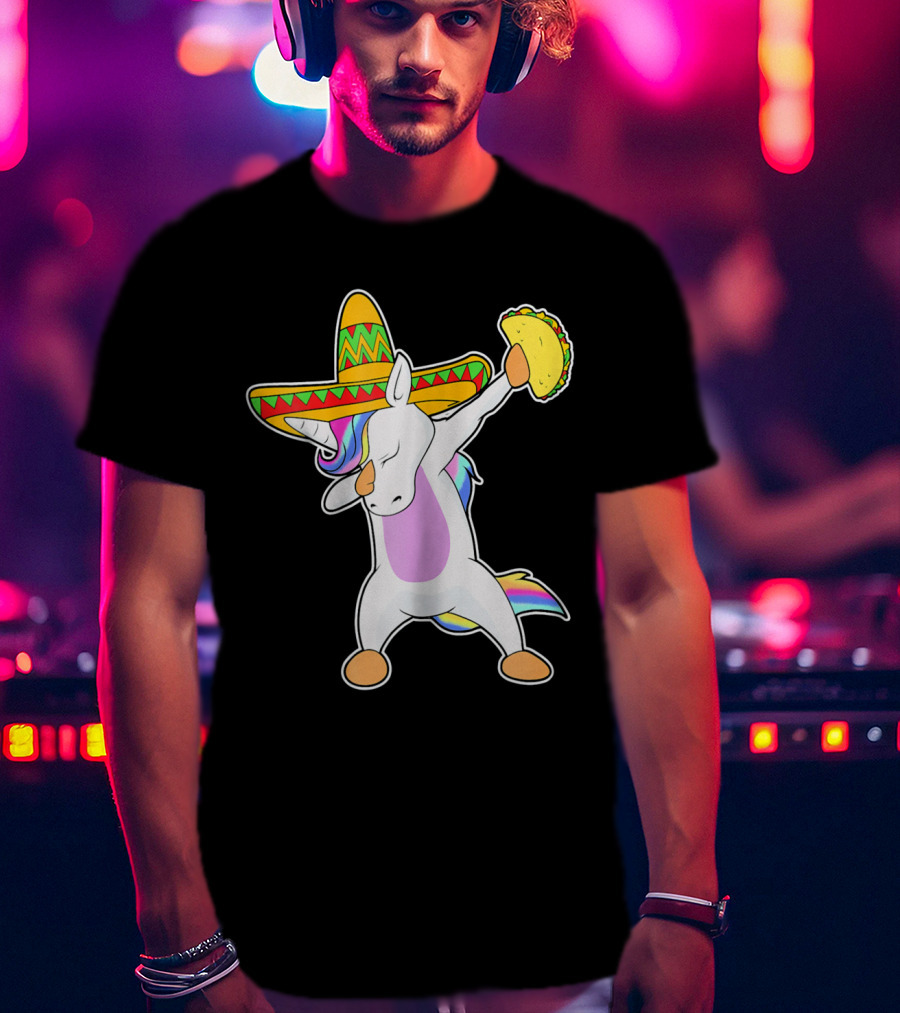 Funny Dabbing Unicorn With Taco And Sombrero Leveraging Cinco De Mayo Celebrations T-Shirt