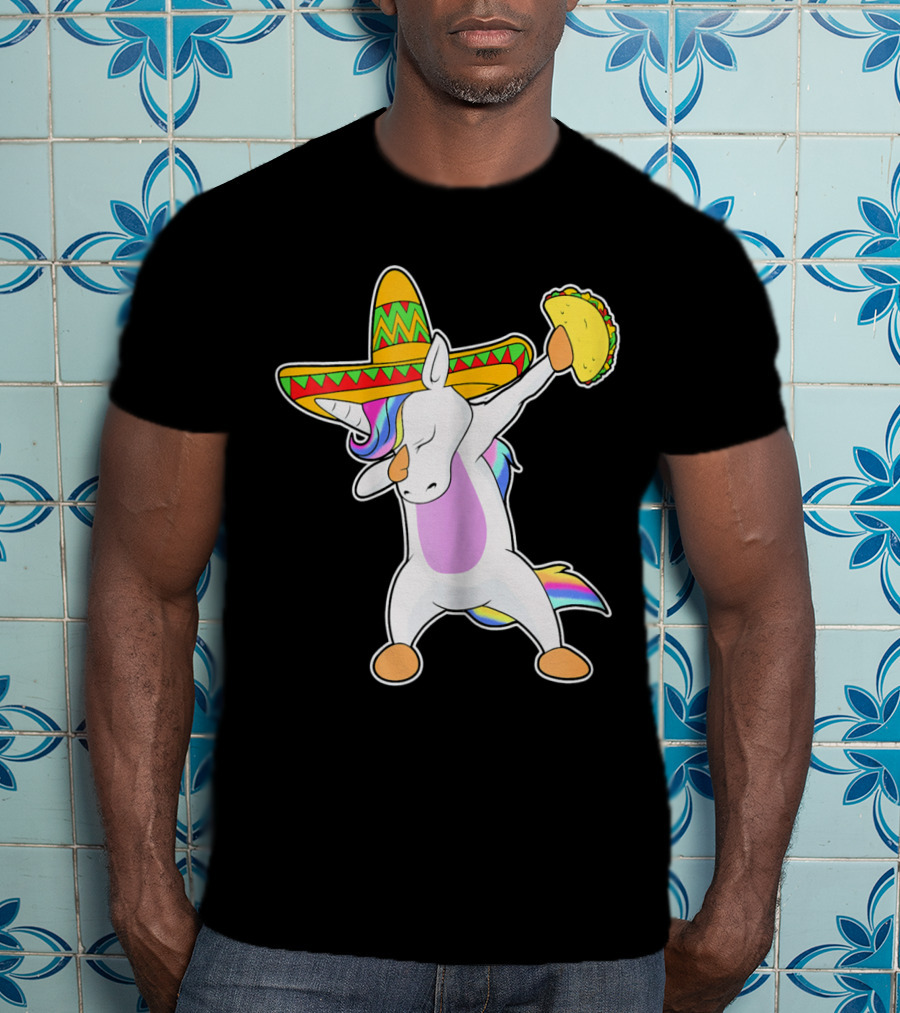 Funny Dabbing Unicorn With Taco And Sombrero Leveraging Cinco De Mayo Celebrations T-Shirt
