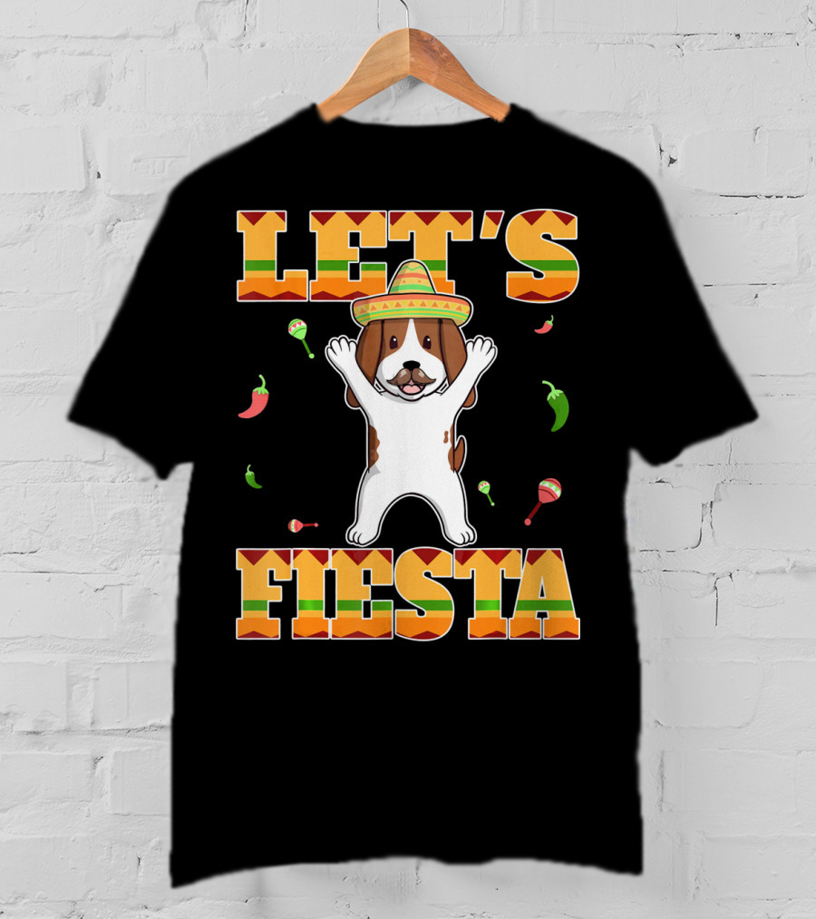 Let's Fiesta Basset Hound Cinco De Mayo Sombrero Maracas Chili Peppers T-Shirt