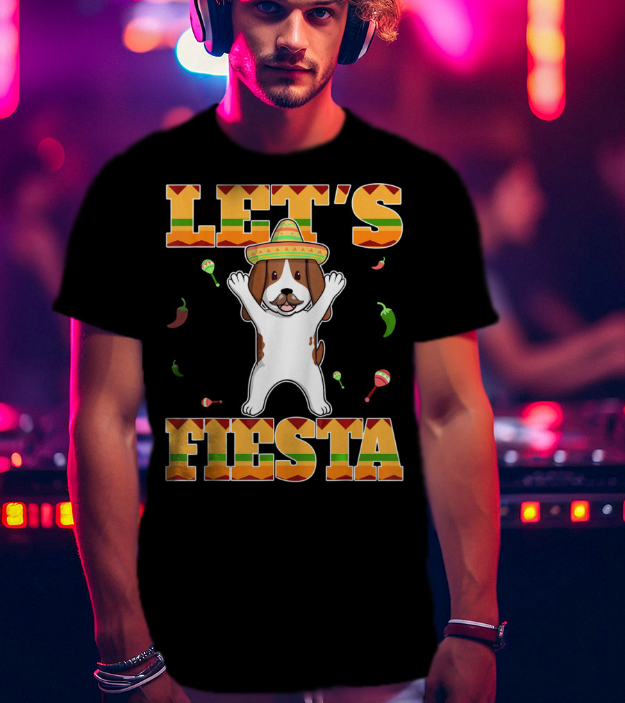 Let's Fiesta Basset Hound Cinco De Mayo Sombrero Maracas Chili Peppers T-Shirt