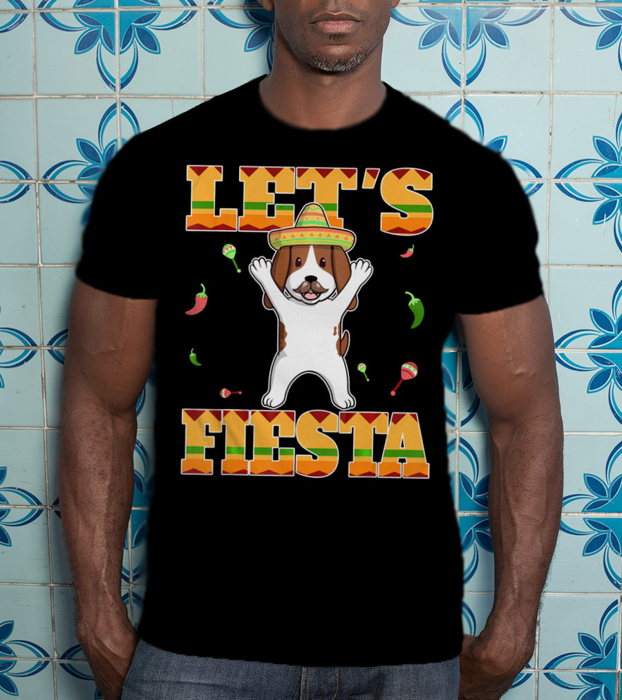 Let's Fiesta Basset Hound Cinco De Mayo Sombrero Maracas Chili Peppers T-Shirt