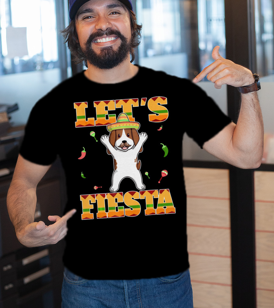 Let's Fiesta Basset Hound Cinco De Mayo Sombrero Maracas Chili Peppers T-Shirt
