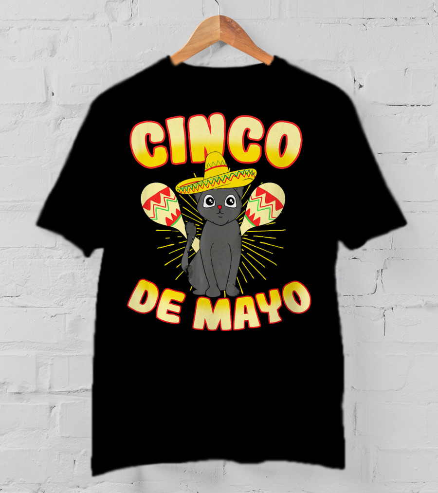 Cinco De Mayo Fiesta Cat With Sombrero And Maracas T-Shirt