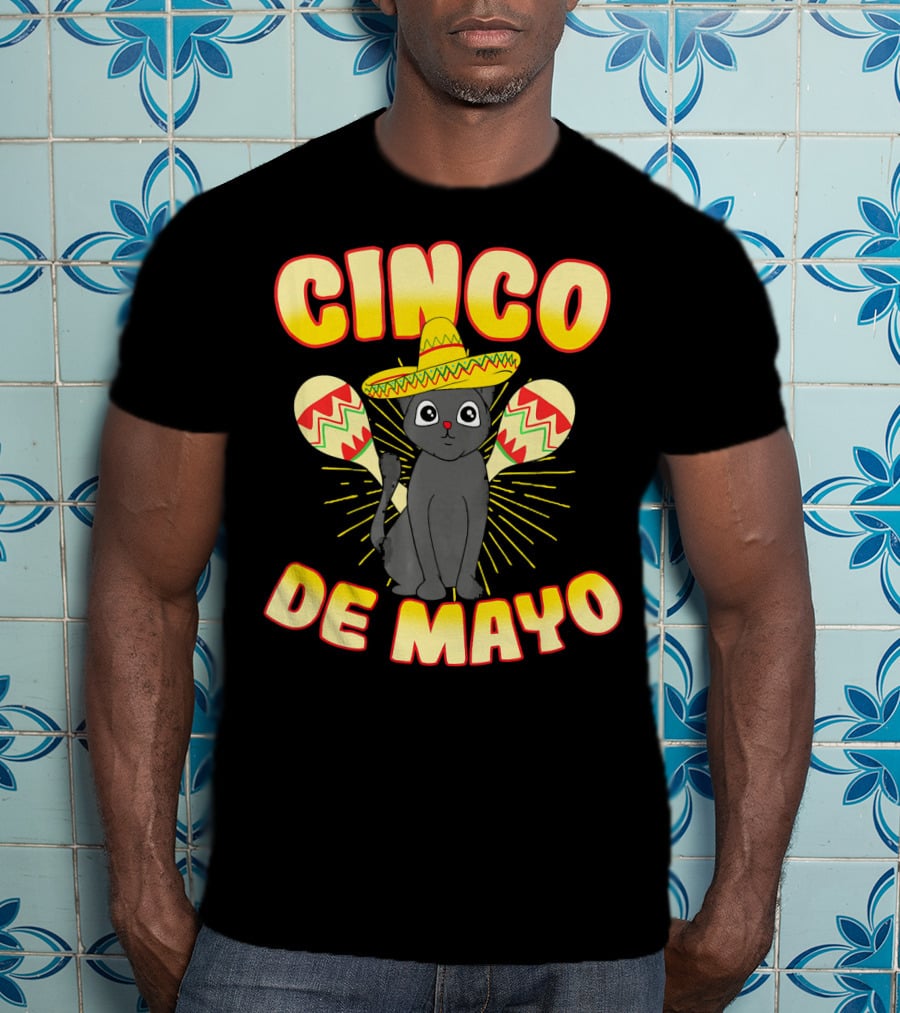 Cinco De Mayo Fiesta Cat With Sombrero And Maracas T-Shirt