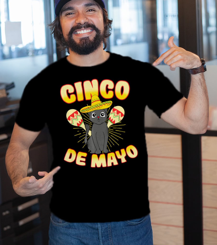 Cinco De Mayo Fiesta Cat With Sombrero And Maracas T-Shirt