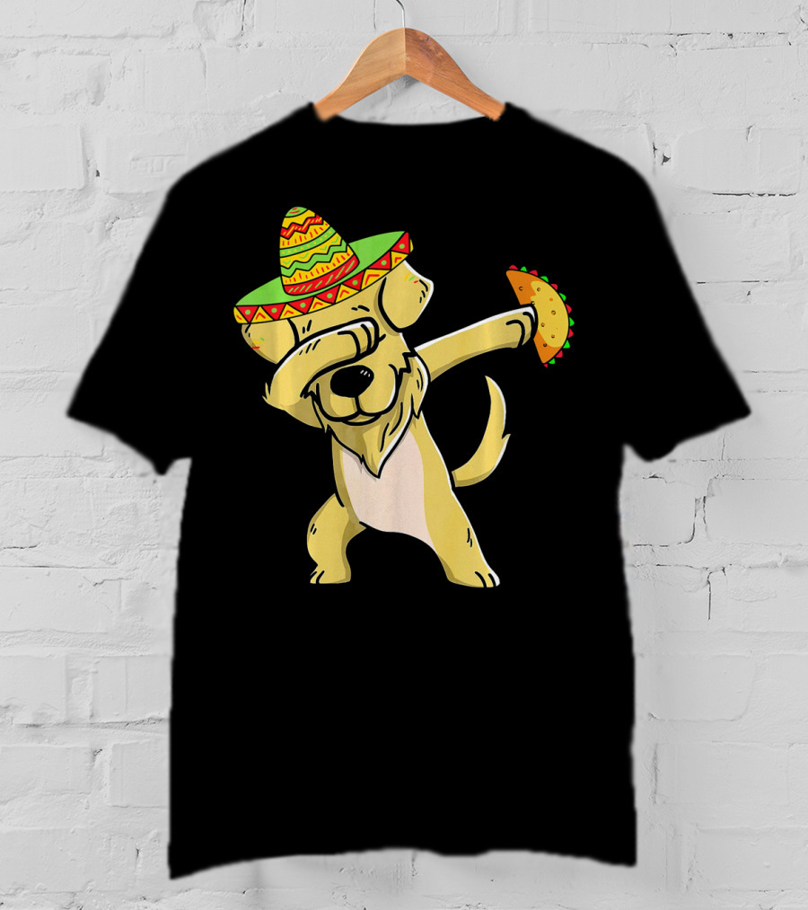 Golden Retriever Dabbing With Sombrero And Taco T-Shirt