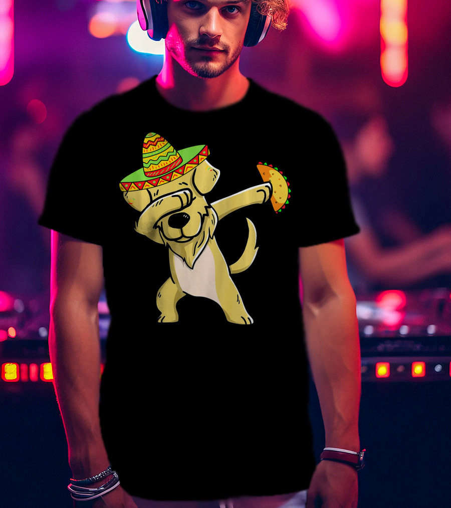 Golden Retriever Dabbing With Sombrero And Taco T-Shirt