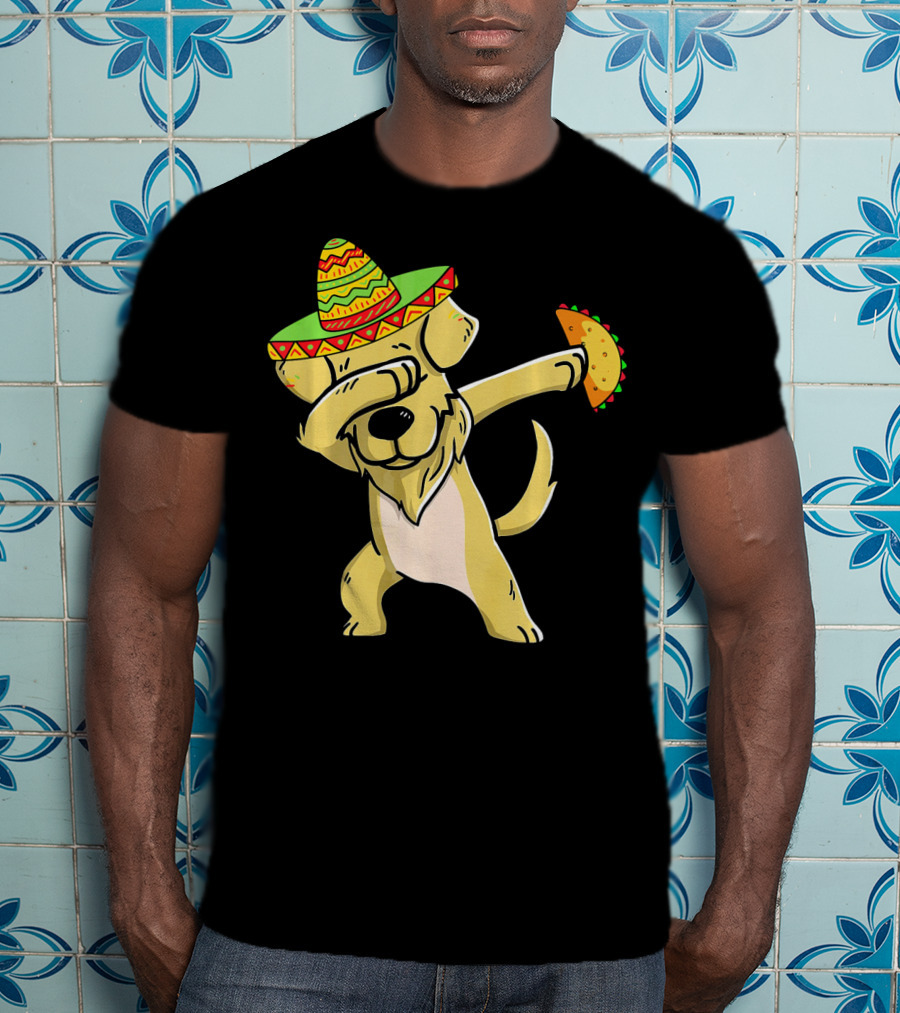 Golden Retriever Dabbing With Sombrero And Taco T-Shirt