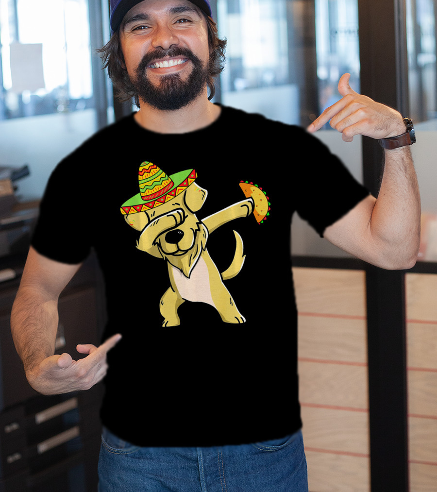 Golden Retriever Dabbing With Sombrero And Taco T-Shirt