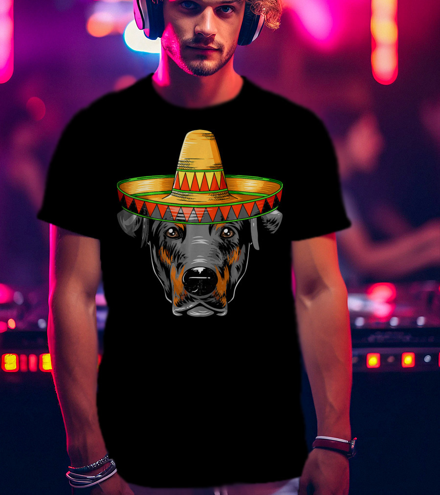 Cinco De Mayo Doberman Wearing Mexican Sombrero T-Shirt