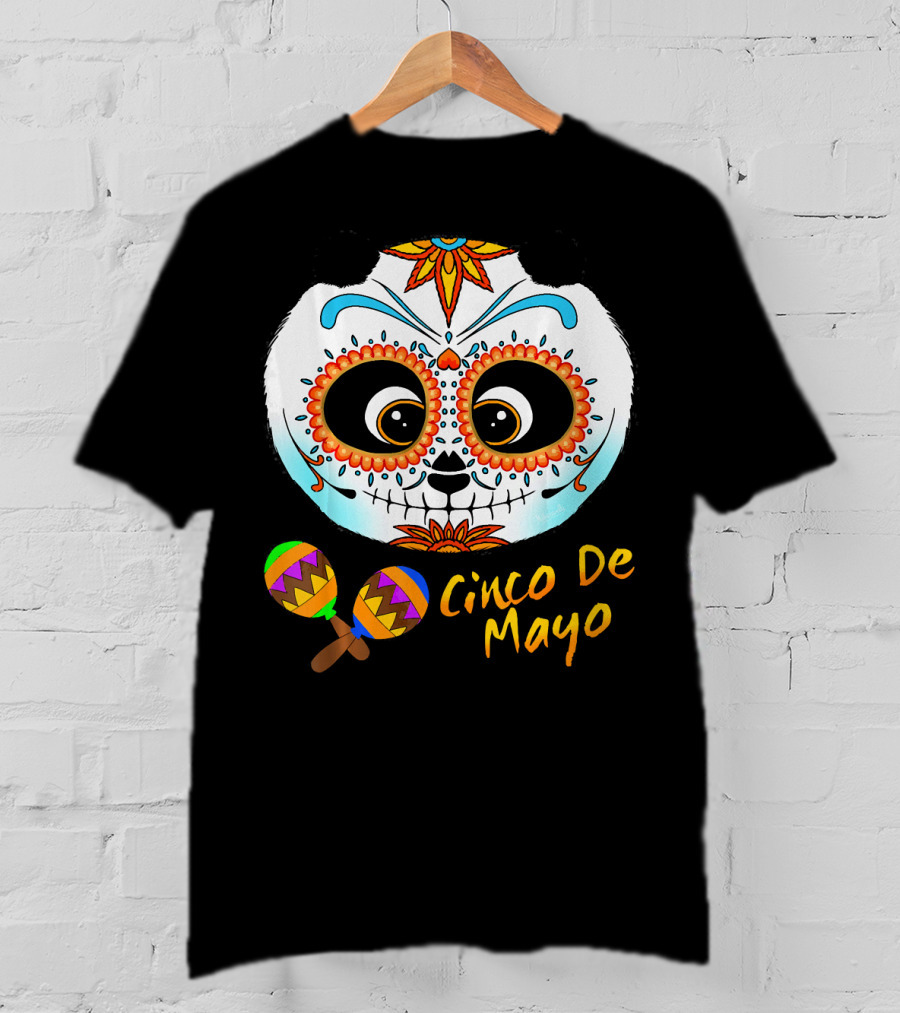 Cinco De Mayo Sugar Skull Panda With Maracas T-Shirt