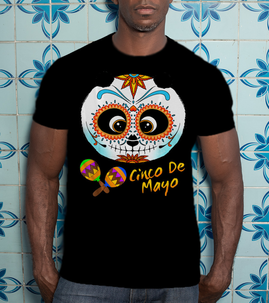 Cinco De Mayo Sugar Skull Panda With Maracas T-Shirt