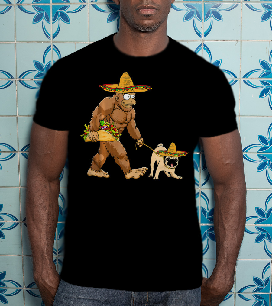 Bigfoot Sombrero Taco Pug Dog Cinco De Mayo T-Shirt