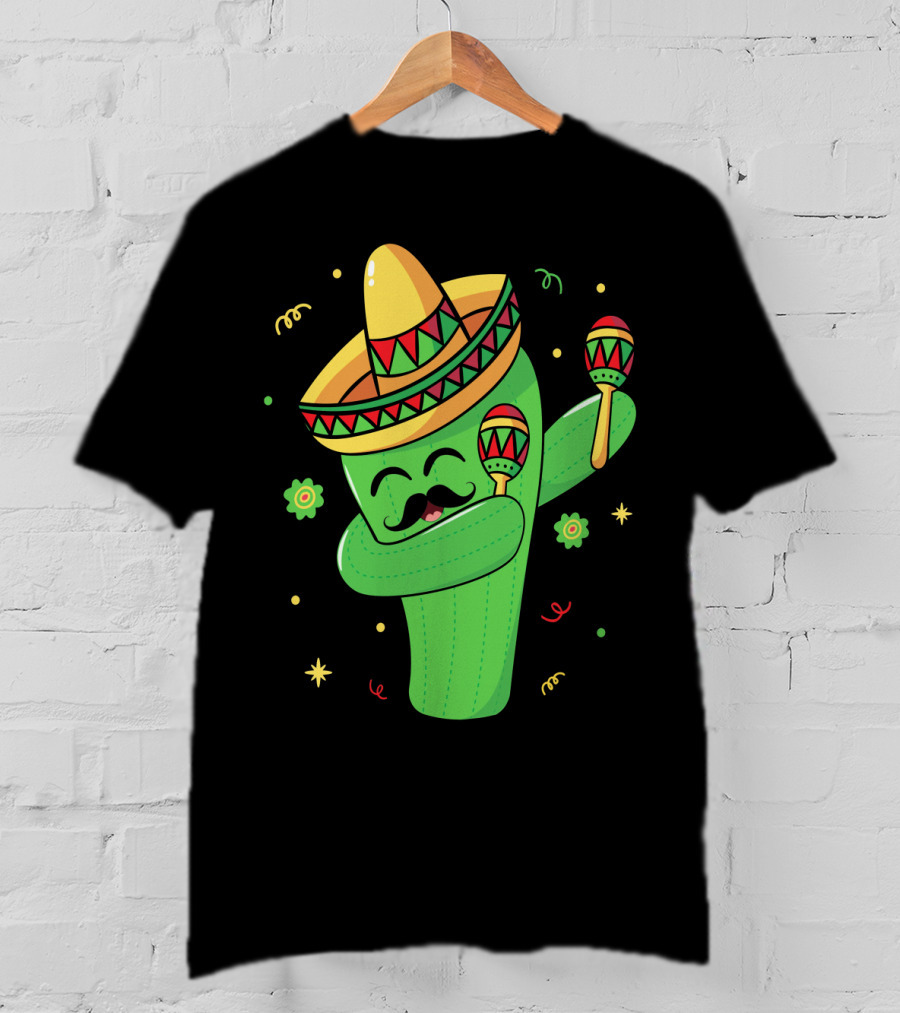 Cinco De Mayo Cactus Dabbing With Sombrero And Maracas T-Shirt