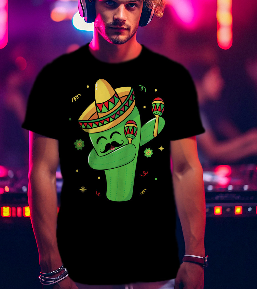 Cinco De Mayo Cactus Dabbing With Sombrero And Maracas T-Shirt