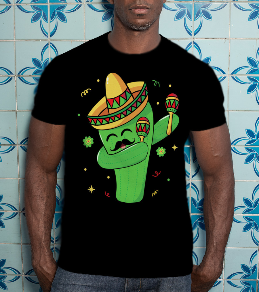 Cinco De Mayo Cactus Dabbing With Sombrero And Maracas T-Shirt