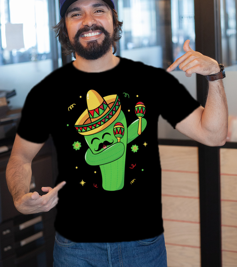 Cinco De Mayo Cactus Dabbing With Sombrero And Maracas T-Shirt