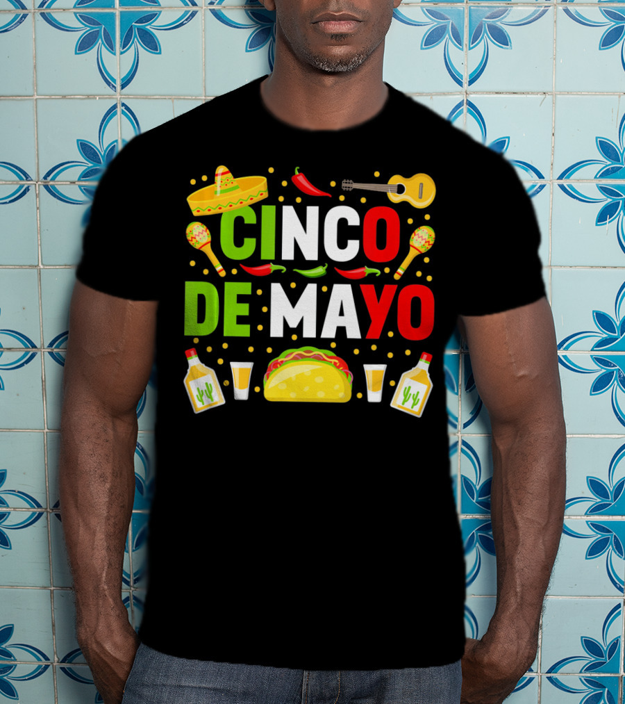 Cinco De Mayo Celebration Taco Maracas Sombrero Guitar Tequila Fiesta T-Shirt
