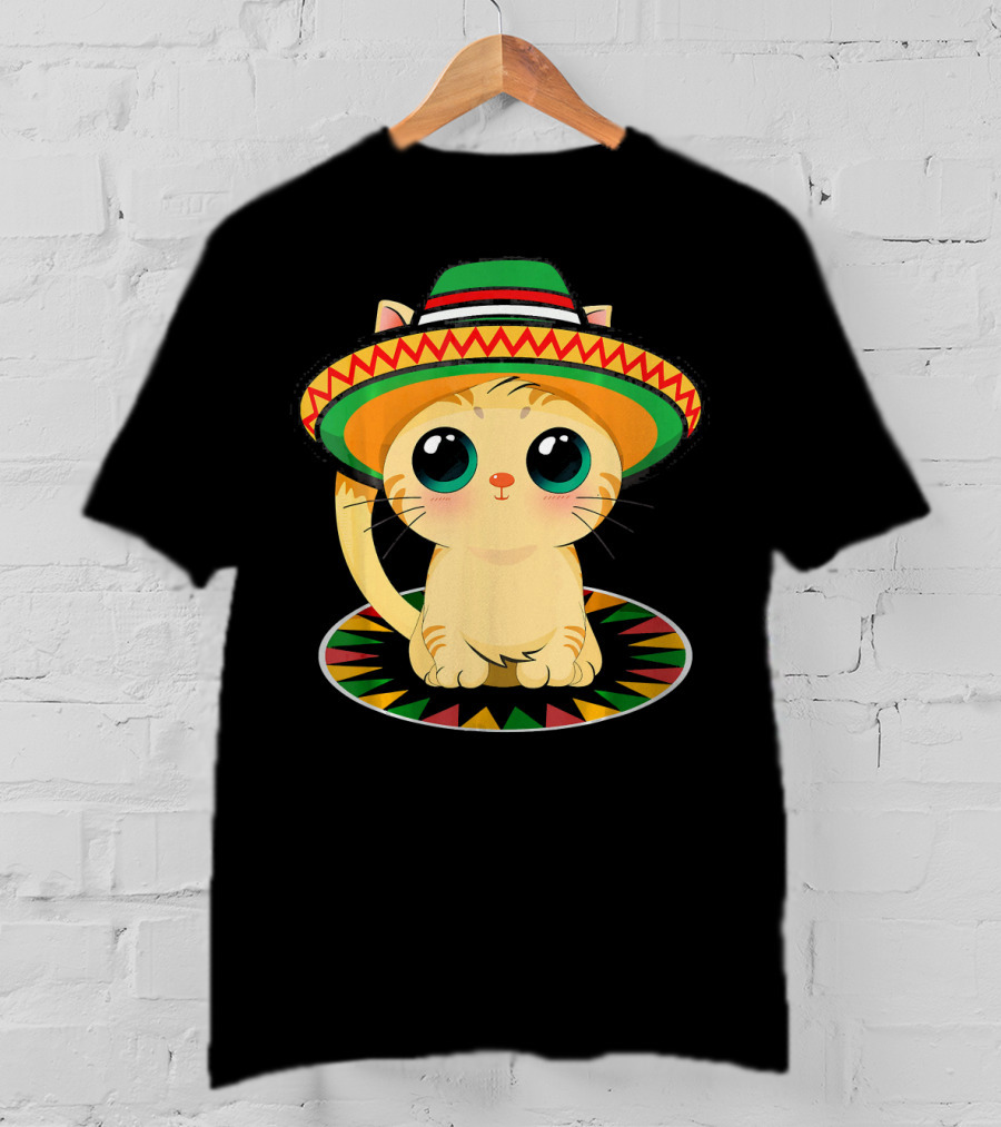 Cute Cat Cinco De Mayo 5th Of May Celebration With Sombrero T-Shirt