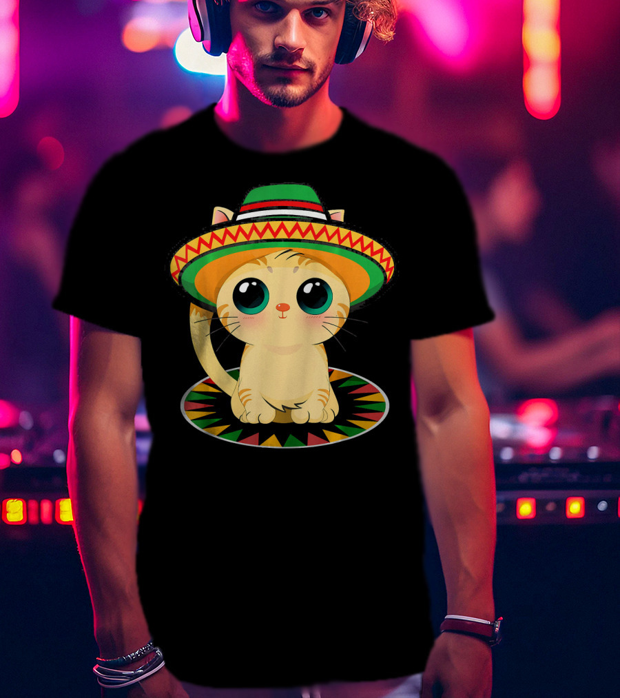 Cute Cat Cinco De Mayo 5th Of May Celebration With Sombrero T-Shirt