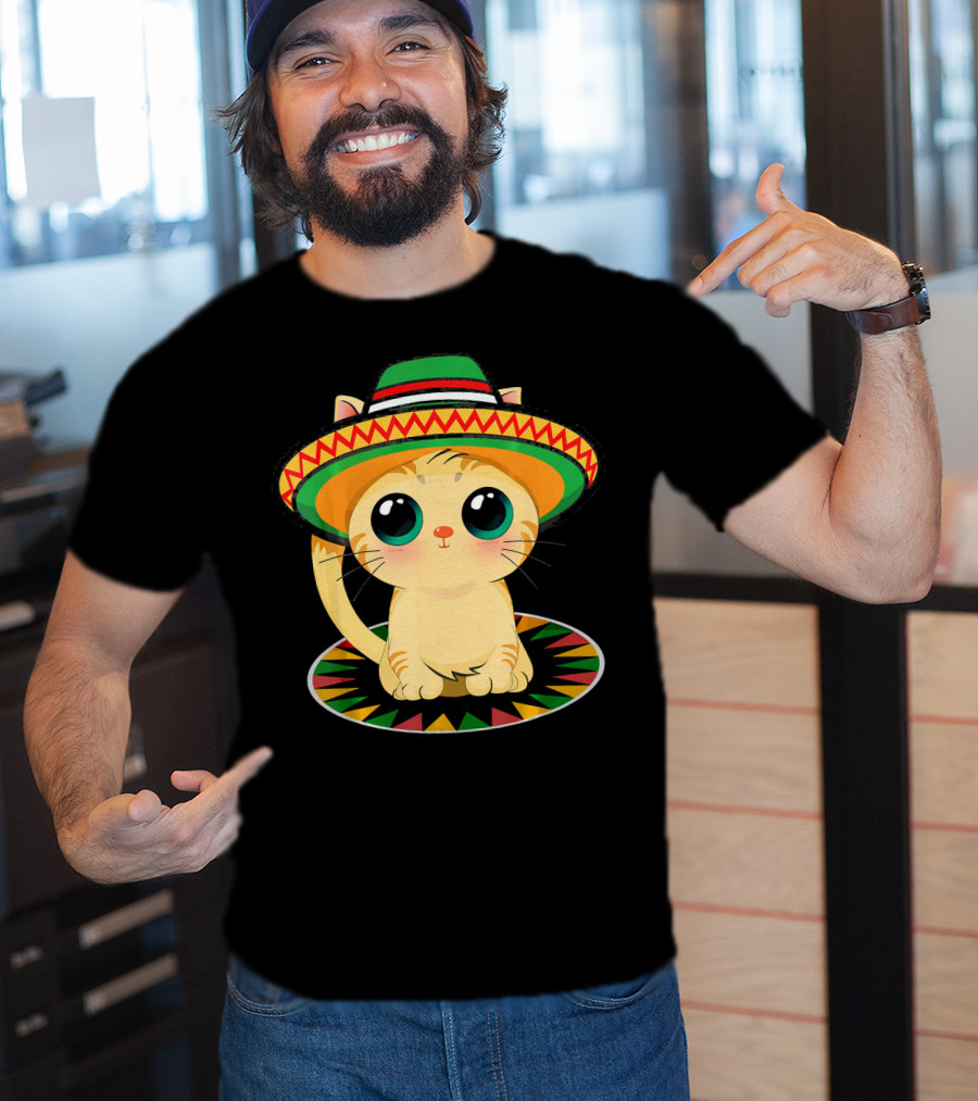 Cute Cat Cinco De Mayo 5th Of May Celebration With Sombrero T-Shirt