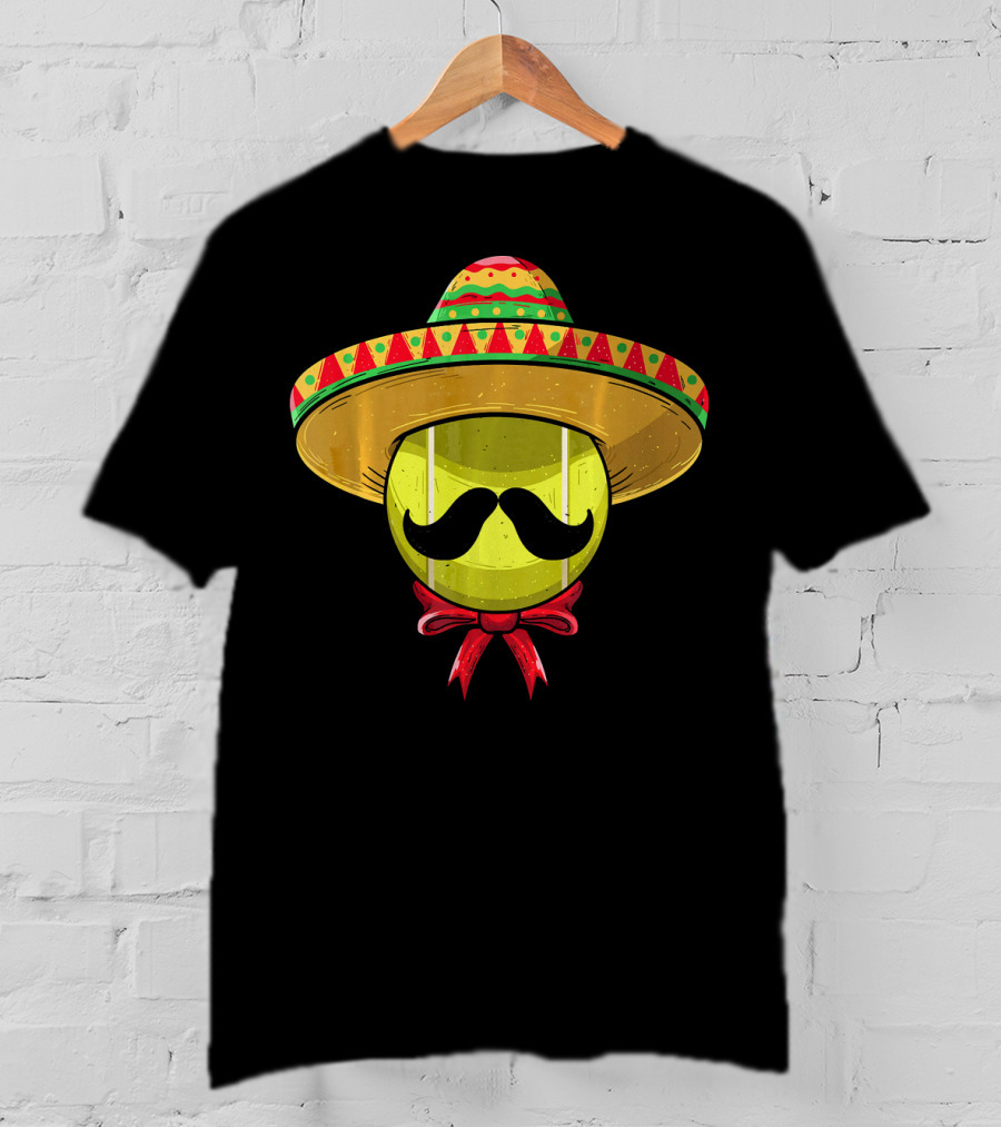 Cinco De Mayo Tennis Sombrero With Mustache And Bow Tie T-Shirt