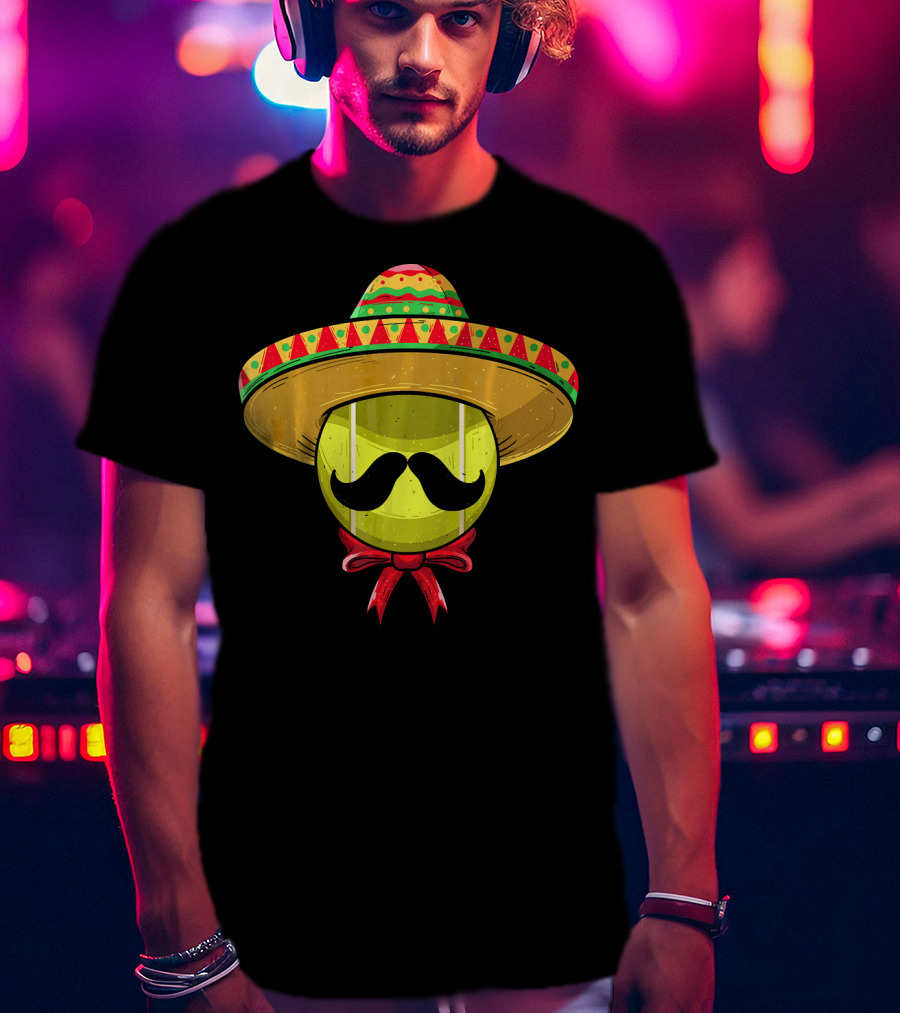 Cinco De Mayo Tennis Sombrero With Mustache And Bow Tie T-Shirt