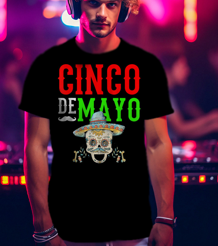 Cinco De Mayo Sugar Skull Sombrero T-Shirt