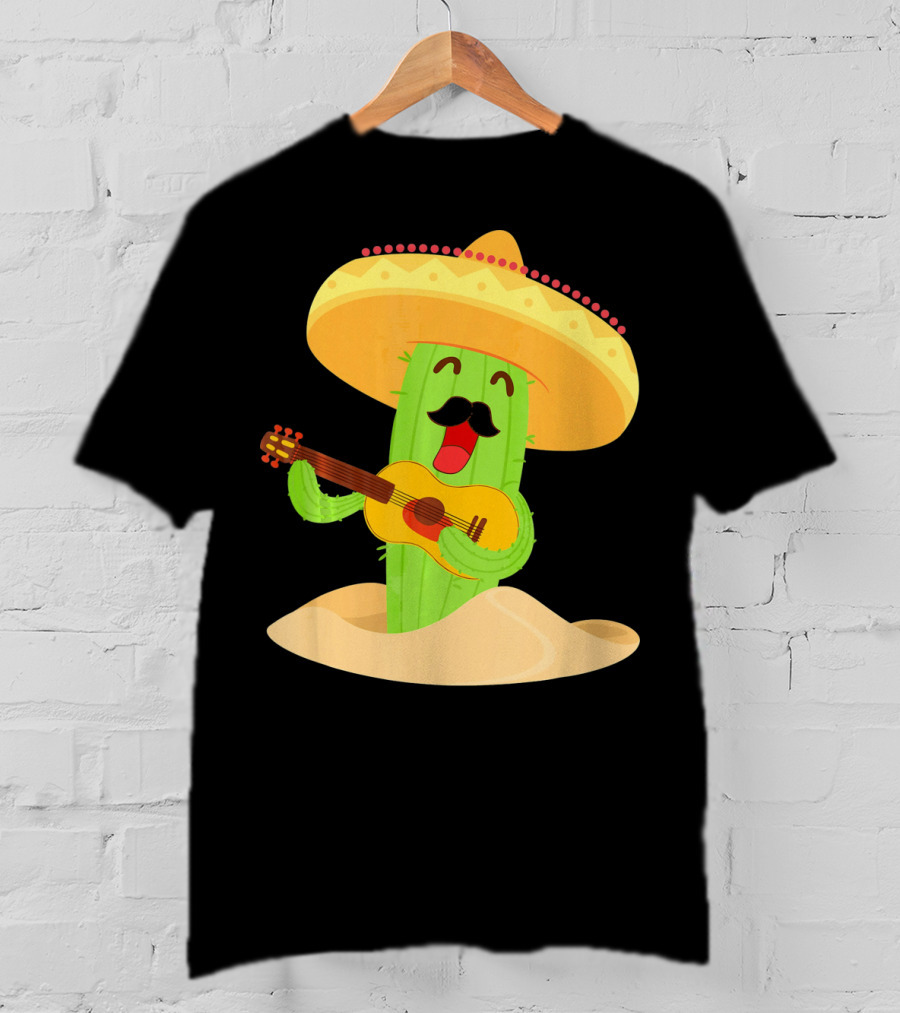 Happy Cinco De Mayo Cactus Guitarist With Sombrero T-Shirt