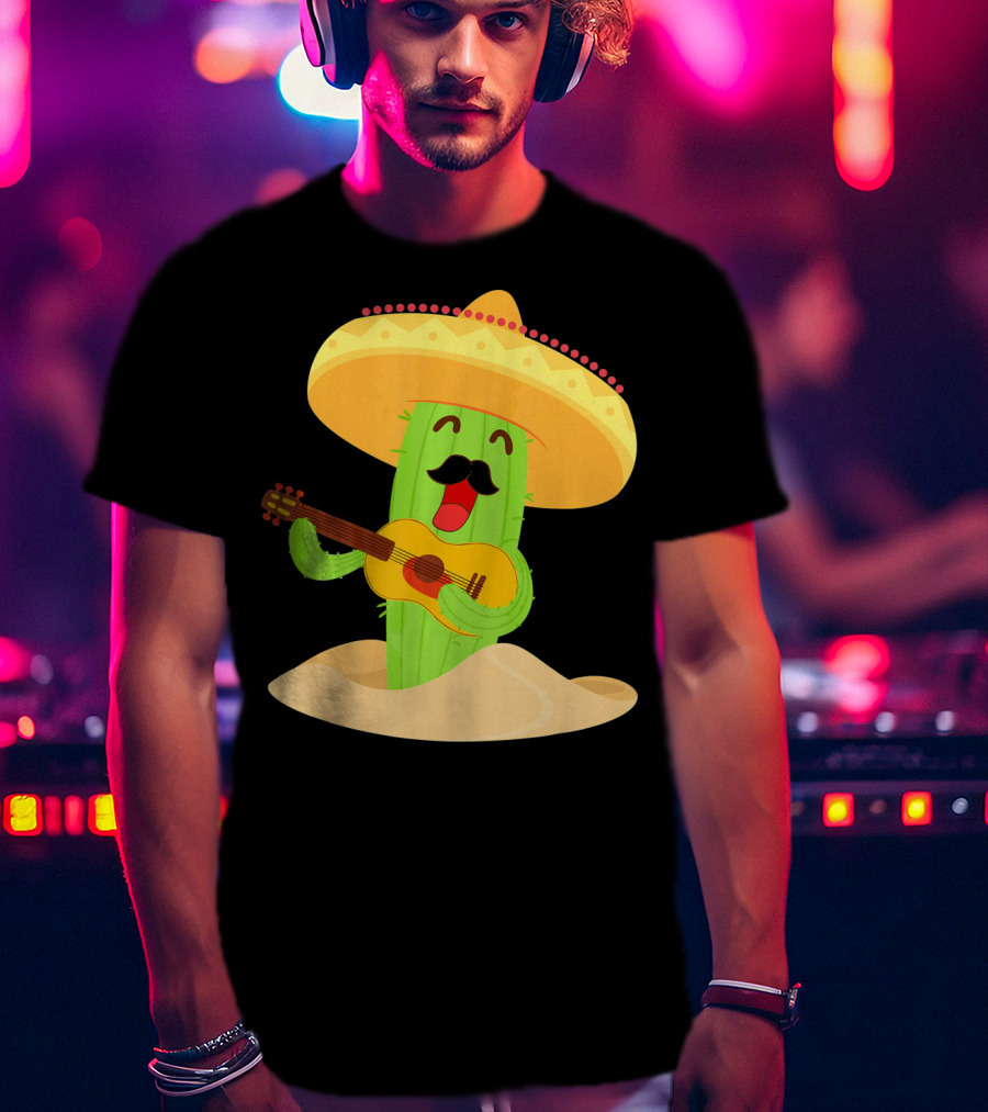 Happy Cinco De Mayo Cactus Guitarist With Sombrero T-Shirt