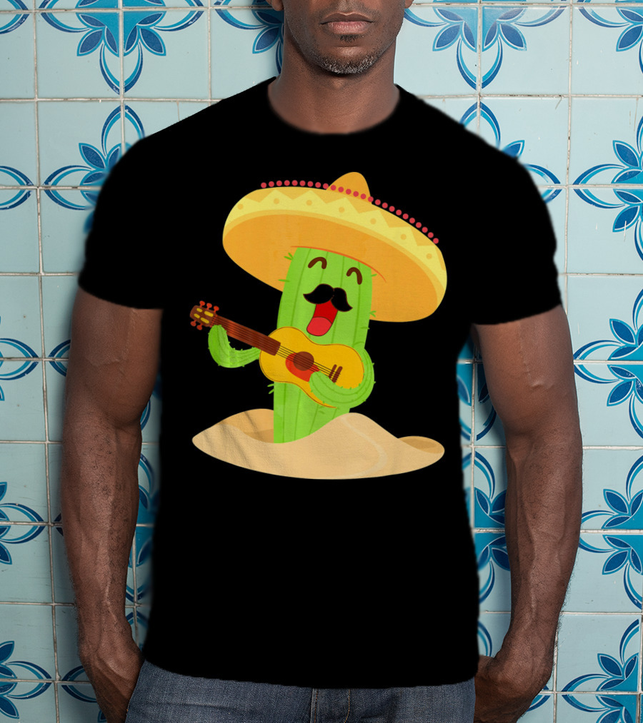 Happy Cinco De Mayo Cactus Guitarist With Sombrero T-Shirt