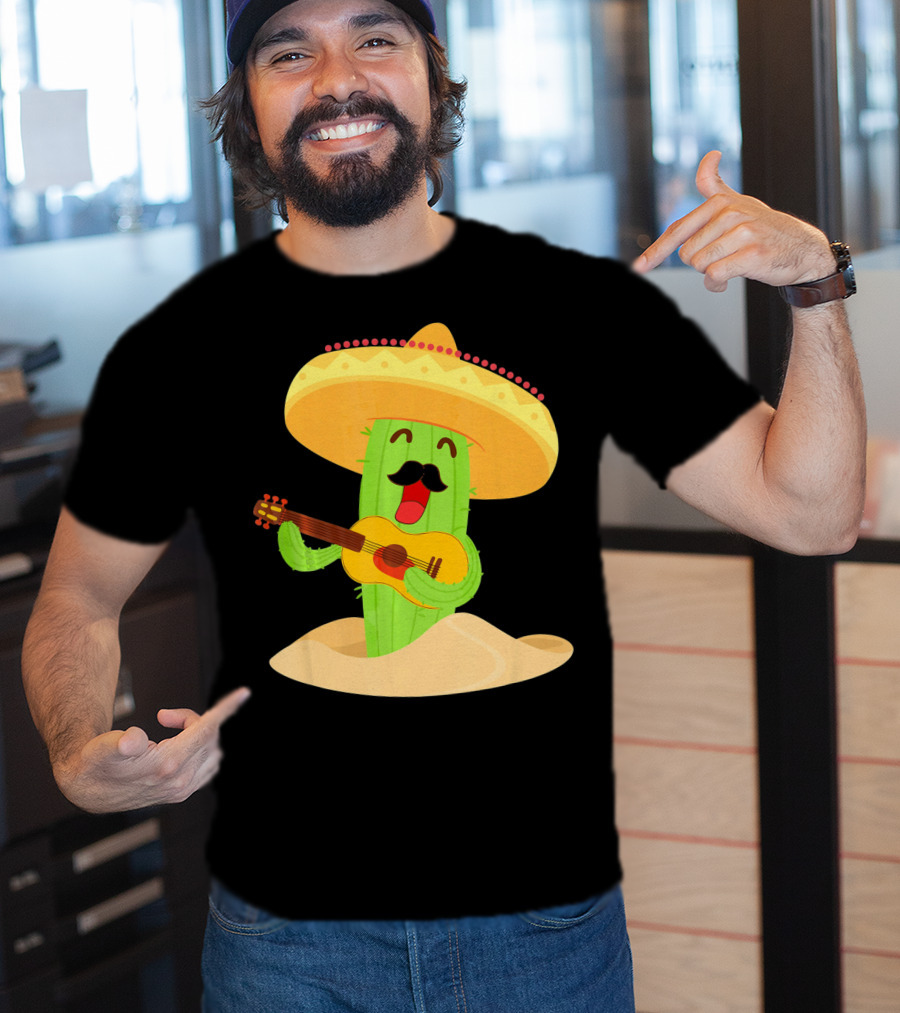 Happy Cinco De Mayo Cactus Guitarist With Sombrero T-Shirt