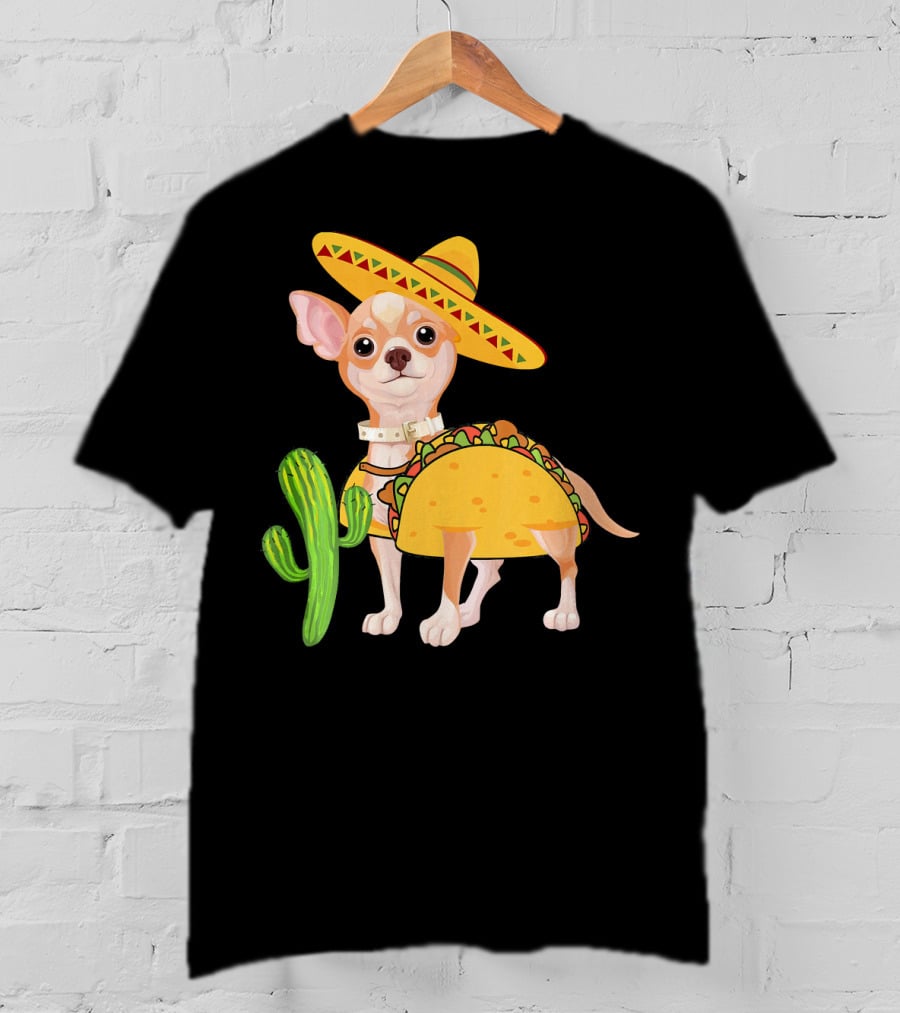 Funny Cinco De Mayo Fiesta Mexican Chihuahua Taco Sombrero Cactus T-Shirt