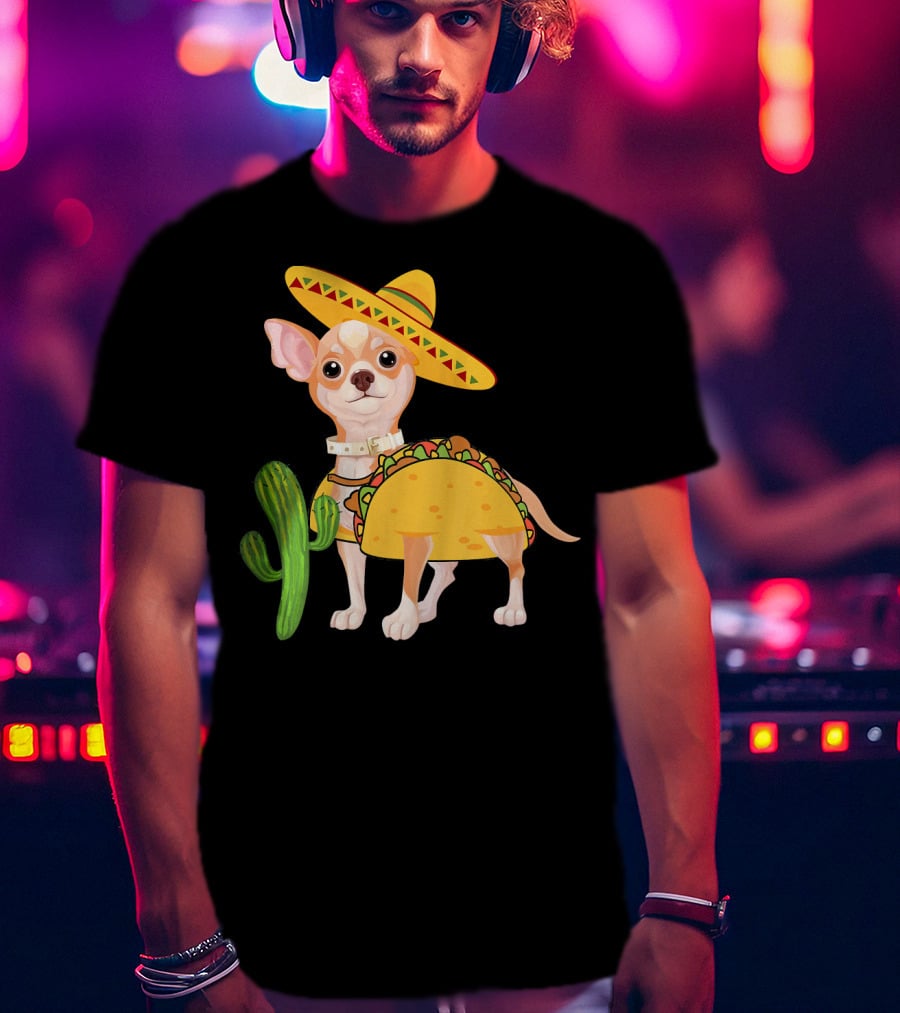 Funny Cinco De Mayo Fiesta Mexican Chihuahua Taco Sombrero Cactus T-Shirt