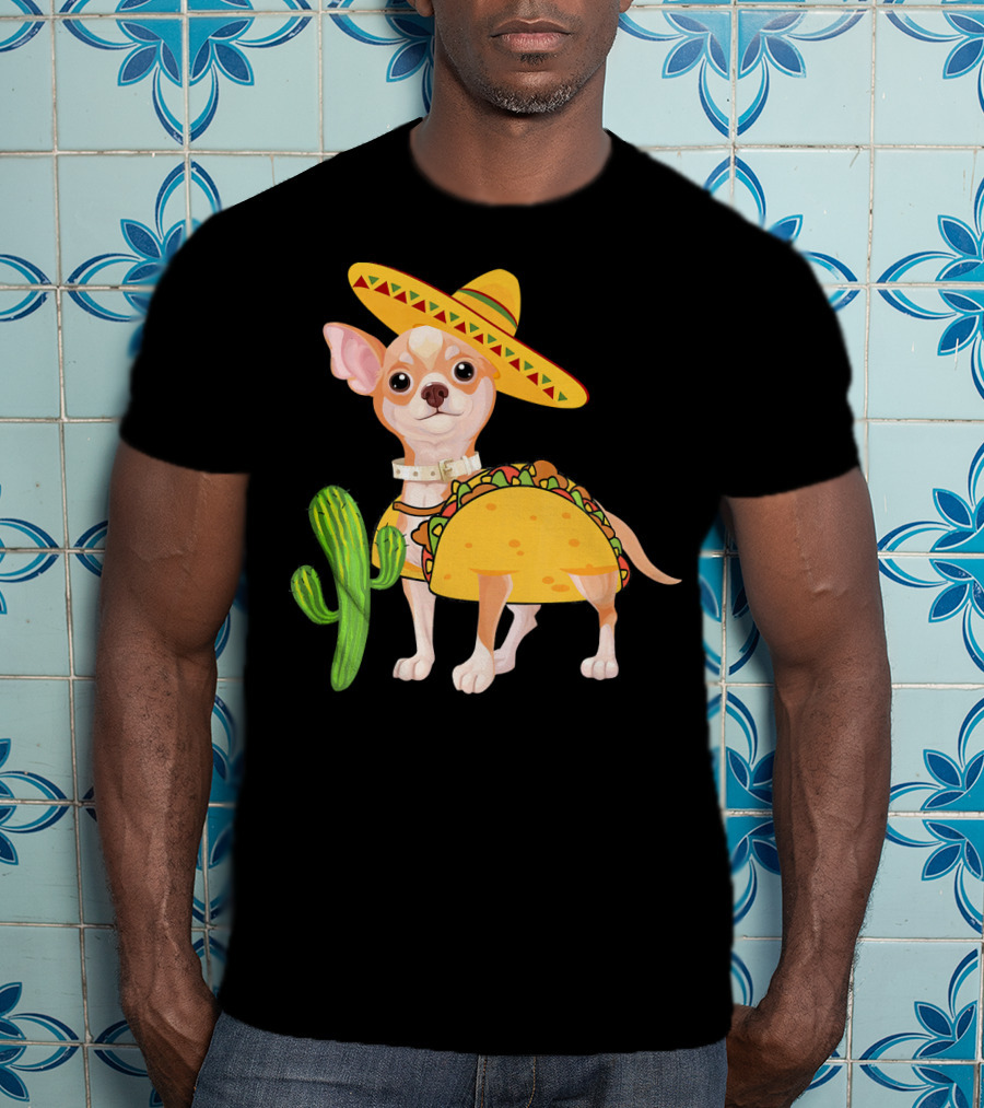 Funny Cinco De Mayo Fiesta Mexican Chihuahua Taco Sombrero Cactus T-Shirt