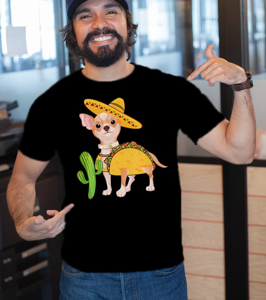 Funny Cinco De Mayo Fiesta Mexican Chihuahua Taco Sombrero Cactus T-Shirt