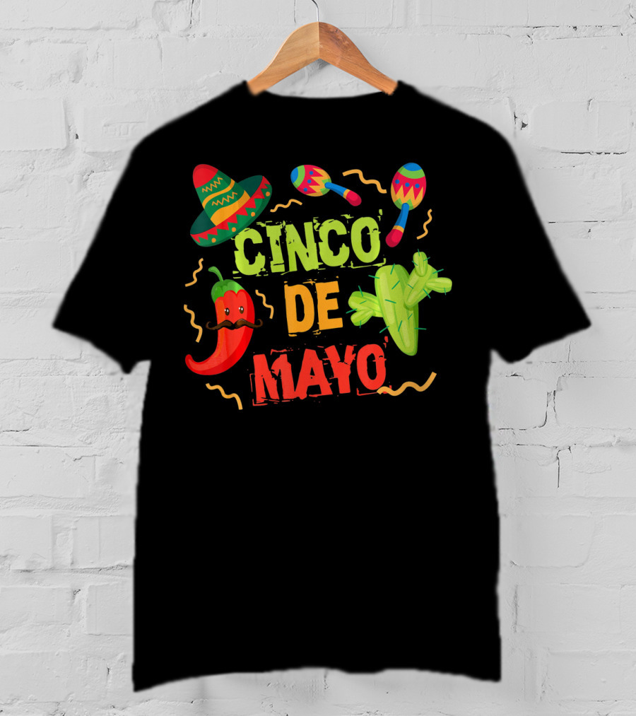 Cinco De Mayo Sombrero Maracas Cactus Pepper Fiesta T-Shirt