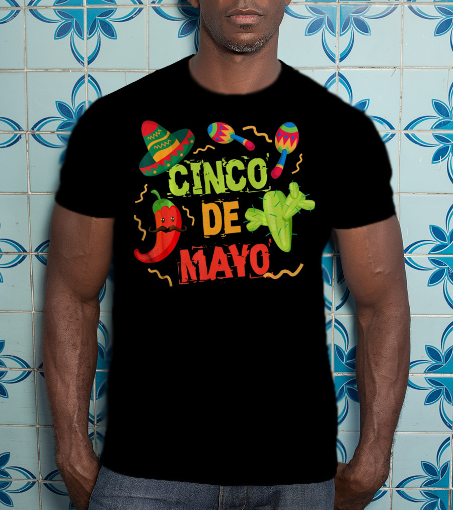 Cinco De Mayo Sombrero Maracas Cactus Pepper Fiesta T-Shirt