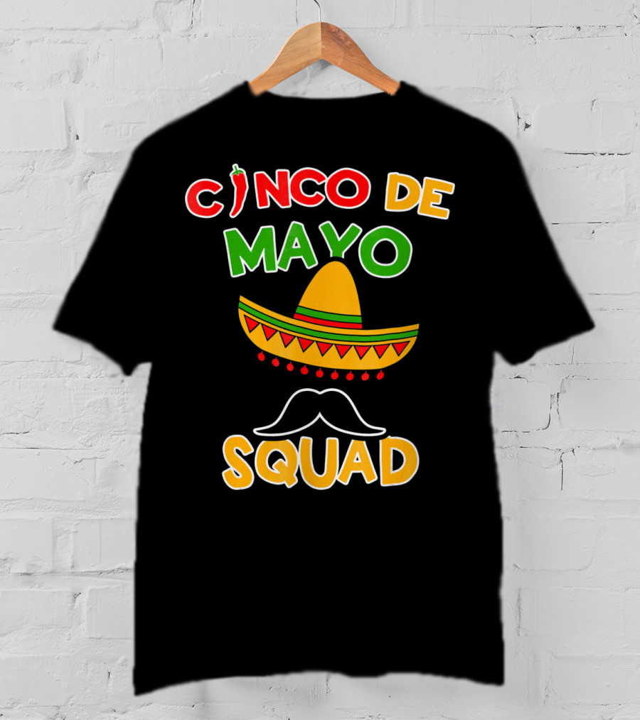 Cinco De Mayo Squad Sombrero Mustache Pepper Fiesta T-Shirt