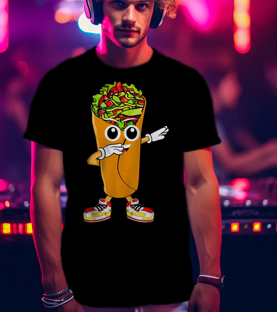 Dabbing Burrito Cartoon Dab Dance With Sneakers T-Shirt