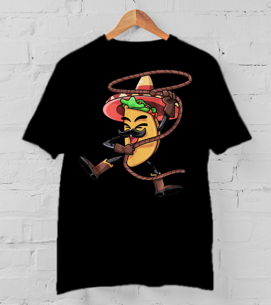 Mexican Taco Cowboy Funny Sombrero Lasso Cinco De Mayo T-Shirt