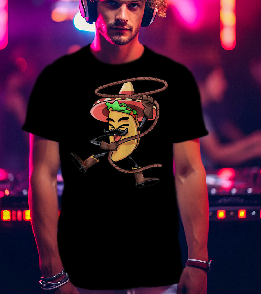 Mexican Taco Cowboy Funny Sombrero Lasso Cinco De Mayo T-Shirt