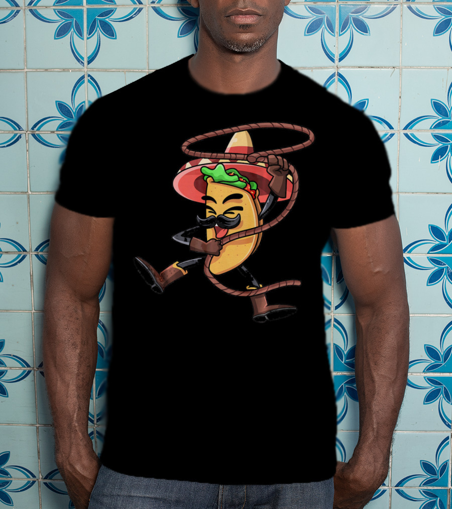 Mexican Taco Cowboy Funny Sombrero Lasso Cinco De Mayo T-Shirt