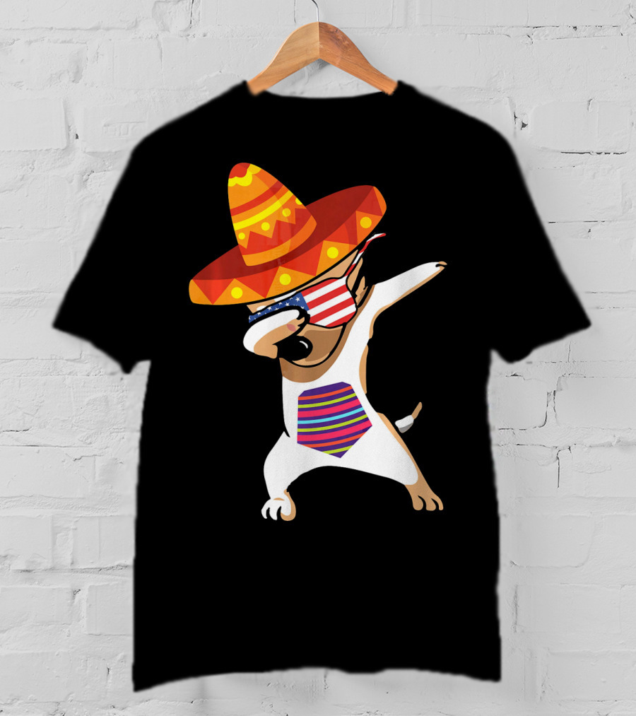 Sombrero Chihuahua Dabbing Mexican Chihuah American Flag Glasses T-Shirt