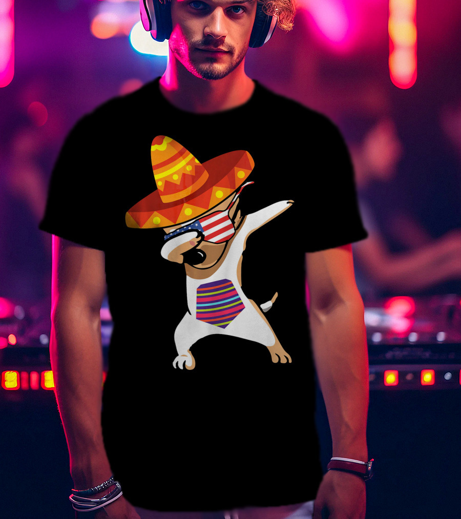 Sombrero Chihuahua Dabbing Mexican Chihuah American Flag Glasses T-Shirt